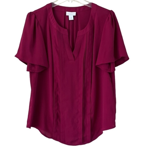 Liz Claiborne size M top plum color lightweight fabric front pleats short sleeve - Picture 1 of 11